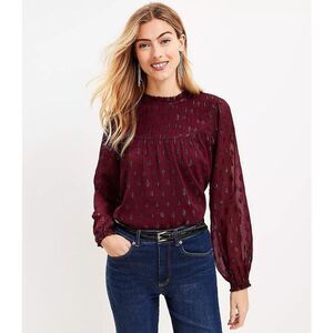 LOFT Geo Clip Pleased Yoke Long Sleeve Blouse Medium